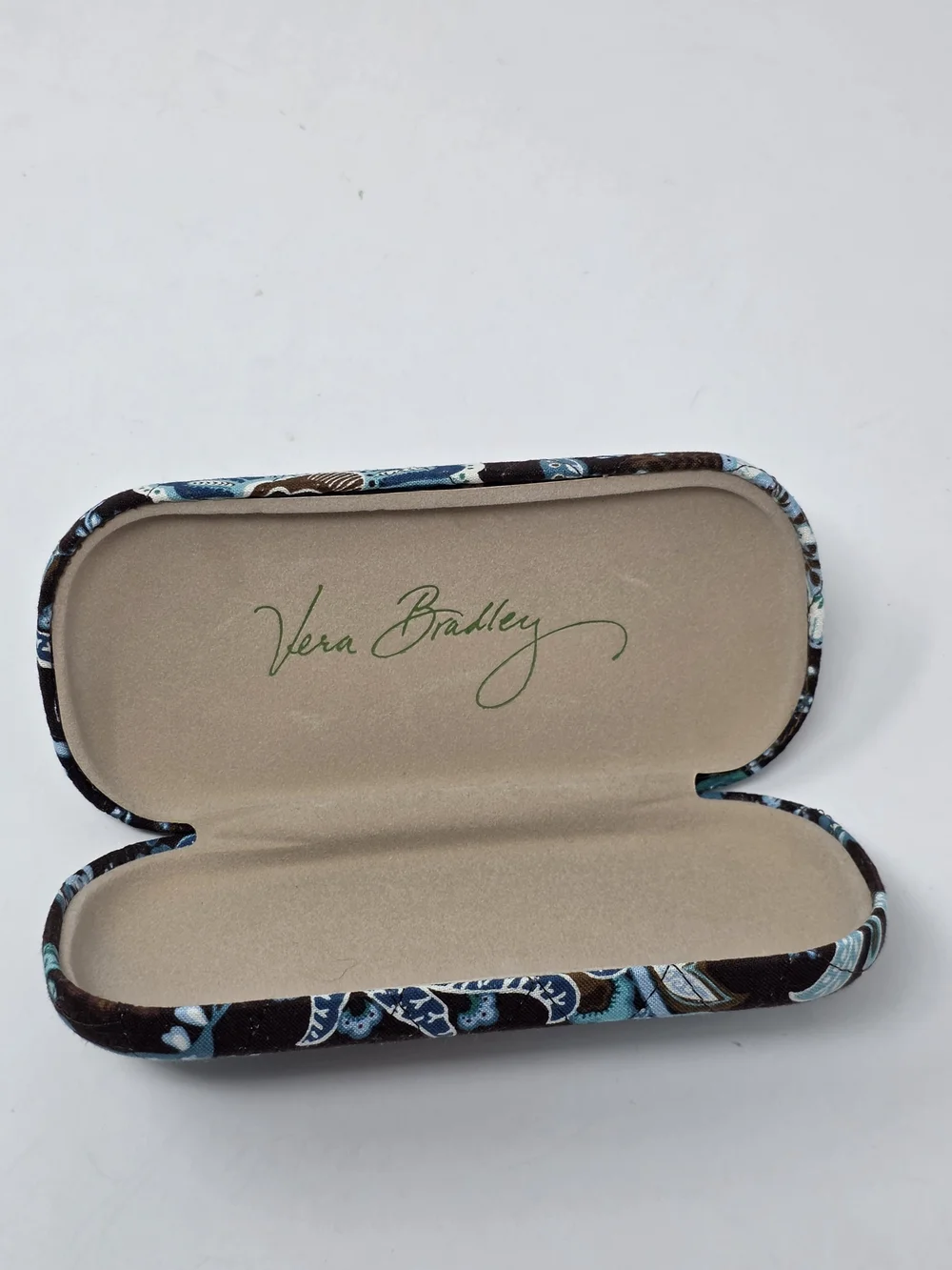 Vera Bradley Hard Quilted Eye Glass Case in Java Blue paisley floral print Rare